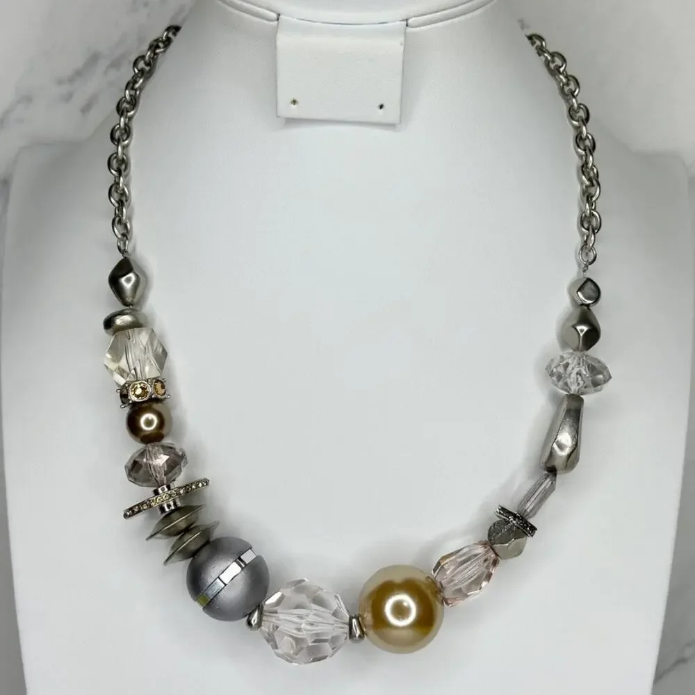 Chico's Rhinestone Chunky Beaded Silver Tone Statement Necklace ✨